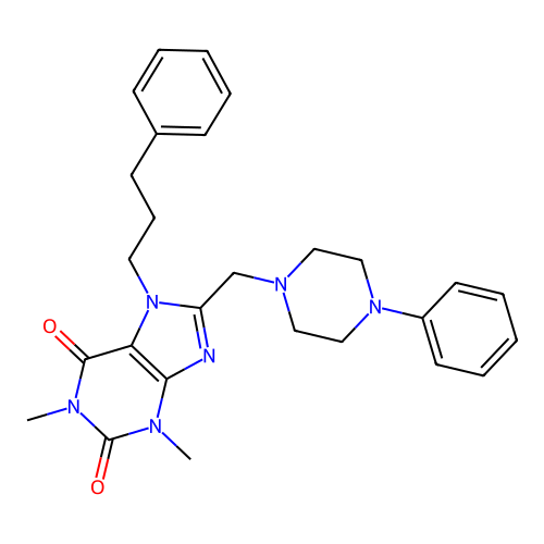 1,3-dimethyl-8-[(4-phenylpiperazin-1-yl)methyl]-7-(3-phenylpropyl)-2,3,6,7-tetrahydro-1H-purine-2,6-dione structure