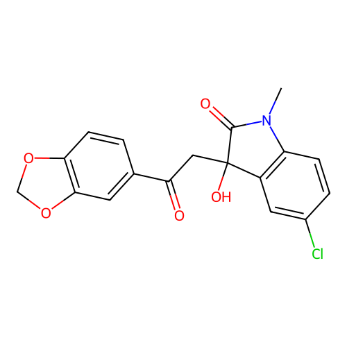 3-[2-(1,3-Benzodioxol-5-yl)-2-oxoethyl]-5-chloro-3-hydroxy-1-methylindol-2-one structure