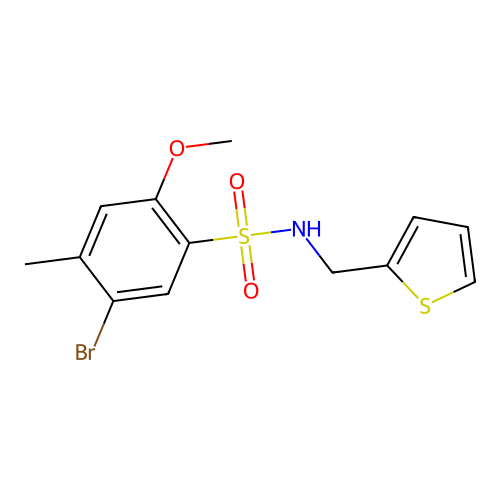 5-bromo-2-methoxy-4-methyl-N-(thiophen-2-ylmethyl)benzenesulfonamide structure