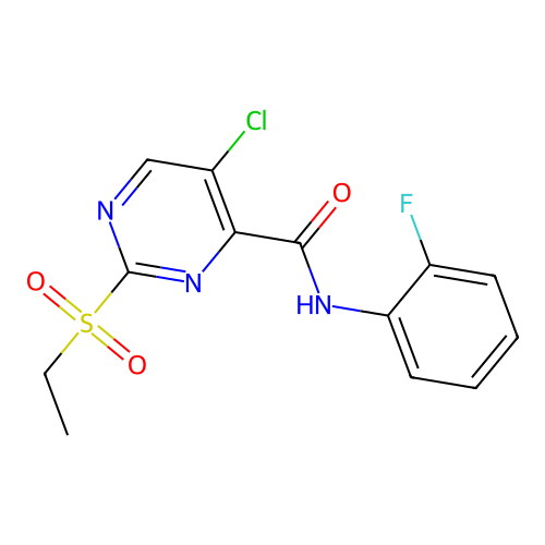 5-chloro-2-ethylsulfonyl-N-(2-fluorophenyl)pyrimidine-4-carboxamide structure