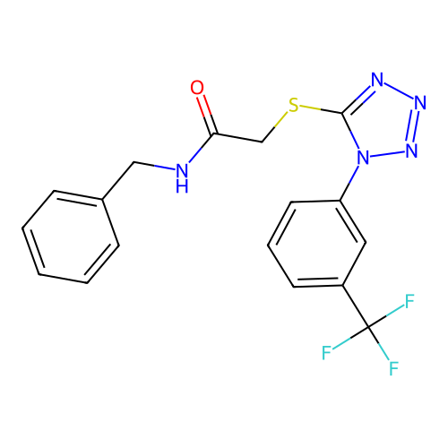 N-benzyl-2-[1-[3-(trifluoromethyl)phenyl]tetrazol-5-yl]sulfanylacetamide structure