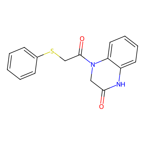 4-(2-(phenylthio)acetyl)-3,4-dihydroquinoxalin-2(1H)-one structure