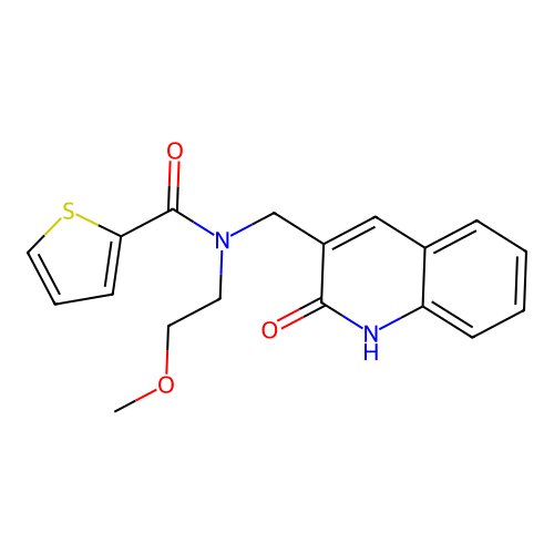 N-(2-methoxyethyl)-N-[(2-oxo-1H-quinolin-3-yl)methyl]thiophene-2-carboxamide structure