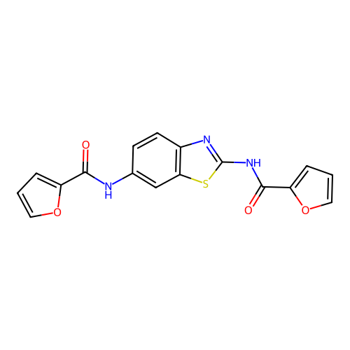 N-[2-(furan-2-carbonylamino)-1,3-benzothiazol-6-yl]furan-2-carboxamide structure