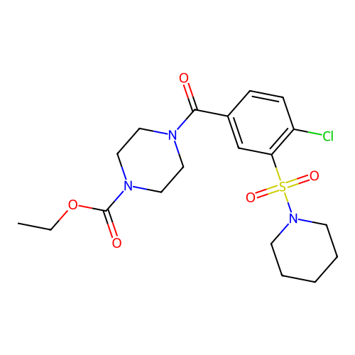 Ethyl 4-{[4-chloro-3-(piperidylsulfonyl)phenyl]carbonyl}piperazinecarboxylate structure