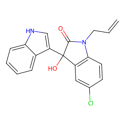 5-chloro-3-hydroxy-3-(1H-indol-3-yl)-1-prop-2-enylindol-2-one structure