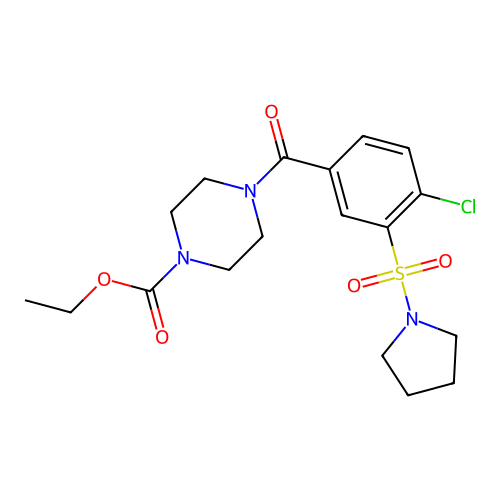 Ethyl 4-(4-chloro-3-(pyrrolidin-1-ylsulfonyl)benzoyl)piperazine-1-carboxylate structure