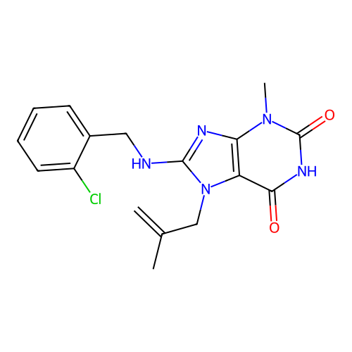 8-[(2-Chlorophenyl)methylamino]-3-methyl-7-(2-methylprop-2-enyl)purine-2,6-dione structure