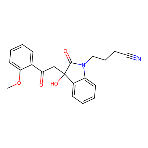 4-[3-Hydroxy-3-[2-(2-methoxyphenyl)-2-oxoethyl]-2-oxoindol-1-yl]butanenitrile structure