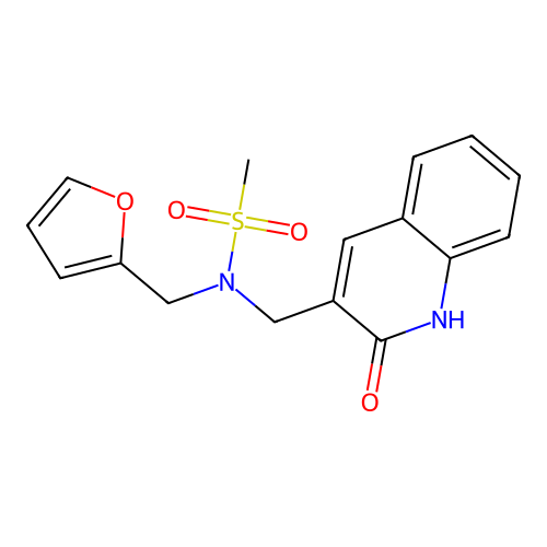 N-(furan-2-ylmethyl)-N-[(2-oxo-1H-quinolin-3-yl)methyl]methanesulfonamide structure