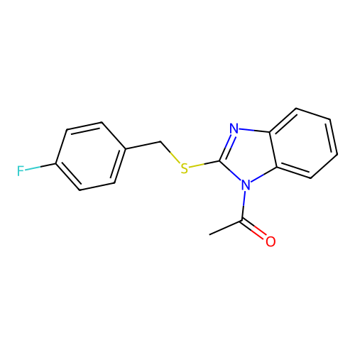 1-[2-[(4-Fluorophenyl)methylsulfanyl]benzimidazol-1-yl]ethanone structure