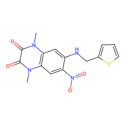 1,4-Dimethyl-6-nitro-7-(thiophen-2-ylmethylamino)quinoxaline-2,3-dione structure
