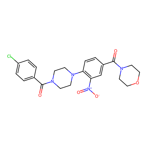 (4-chlorophenyl)-[4-[4-(morpholine-4-carbonyl)-2-nitrophenyl]piperazin-1-yl]methanone structure