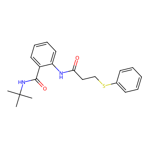 N-tert-butyl-2-(3-phenylsulfanylpropanoylamino)benzamide structure