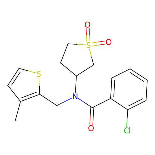 2-chloro-N-(1,1-dioxidotetrahydrothiophen-3-yl)-N-[(3-methylthiophen-2-yl)methyl]benzamide structure