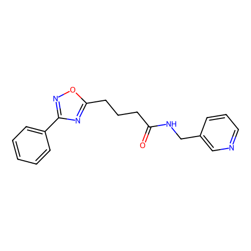 4-(3-phenyl-1,2,4-oxadiazol-5-yl)-N-(pyridin-3-ylmethyl)butanamide structure