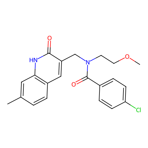 4-chloro-N-(2-methoxyethyl)-N-[(7-methyl-2-oxo-1H-quinolin-3-yl)methyl]benzamide structure