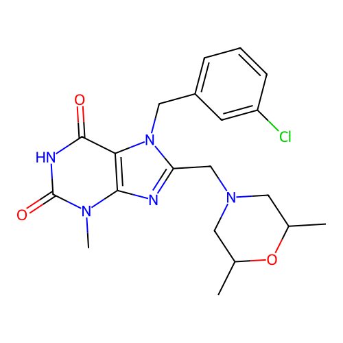 7-(3-chlorobenzyl)-8-((2,6-dimethylmorpholino)methyl)-3-methyl-1H-purine-2,6(3H,7H)-dione structure