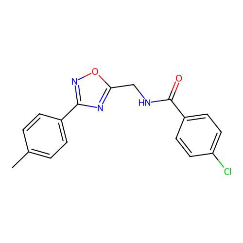 4-chloro-N-[[3-(4-methylphenyl)-1,2,4-oxadiazol-5-yl]methyl]benzamide structure