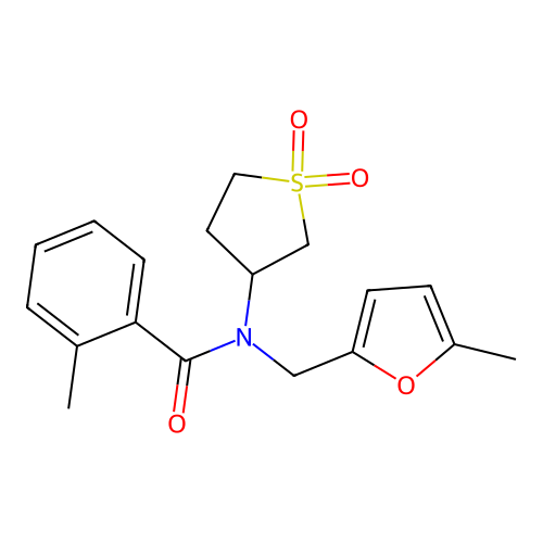 N-(1,1-dioxidotetrahydrothiophen-3-yl)-2-methyl-N-[(5-methylfuran-2-yl)methyl]benzamide structure