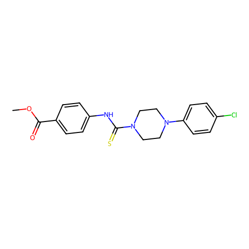 Methyl 4-({[4-(4-chlorophenyl)piperazinyl]thioxomethyl}amino)benzoate structure