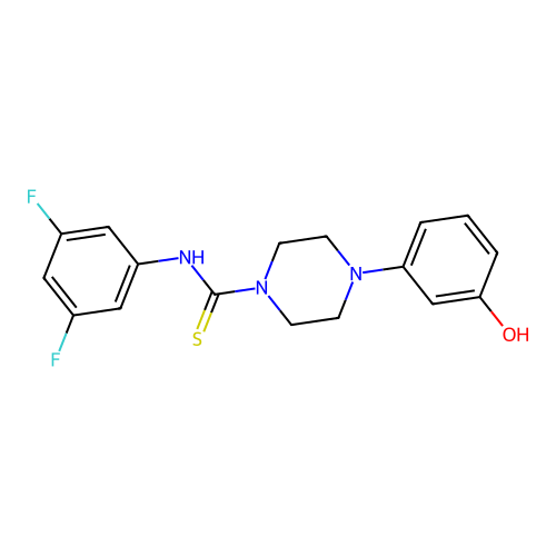 N-(3,5-difluorophenyl)-4-(3-hydroxyphenyl)piperazine-1-carbothioamide structure
