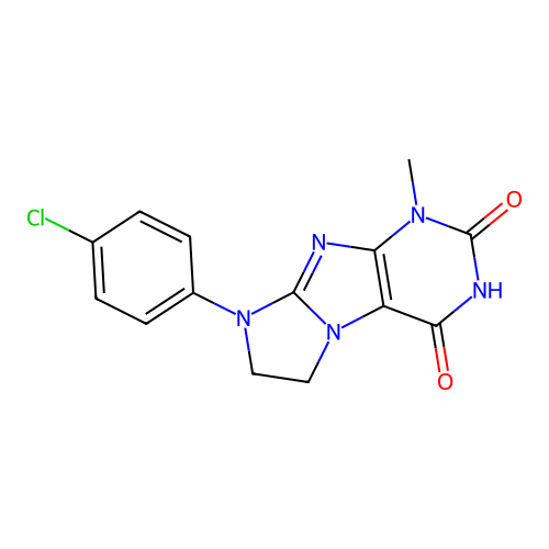 8-(4-Chlorophenyl)-1-methyl-1,3,5-trihydroimidazolidino[1,2-h]purine-2,4-dione structure
