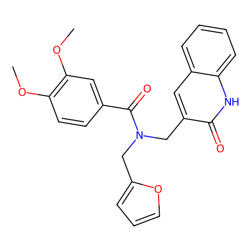 N-(furan-2-ylmethyl)-3,4-dimethoxy-N-[(2-oxo-1H-quinolin-3-yl)methyl]benzamide structure