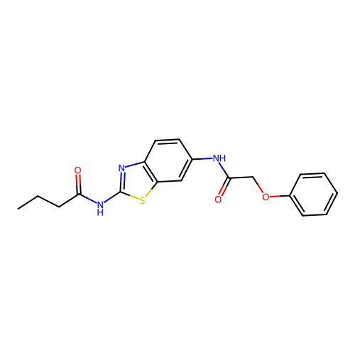 N-{6-[(2-phenoxyacetyl)amino]-1,3-benzothiazol-2-yl}butanamide structure