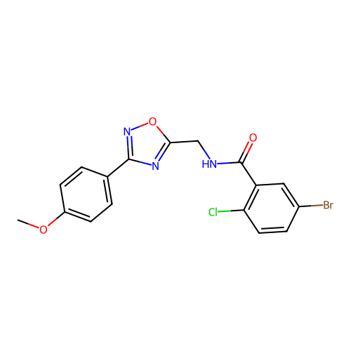 5-bromo-2-chloro-N-[[3-(4-methoxyphenyl)-1,2,4-oxadiazol-5-yl]methyl]benzamide structure