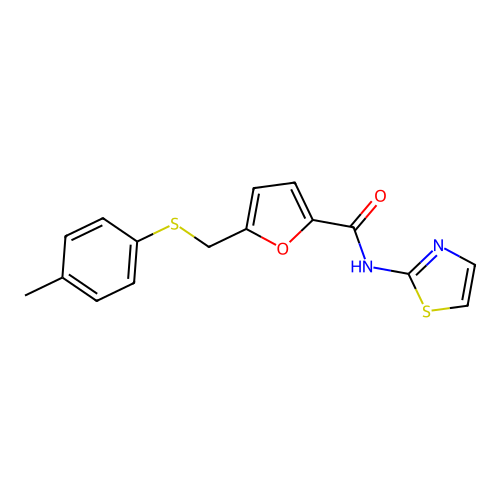 5-{[(4-methylphenyl)sulfanyl]methyl}-N-(1,3-thiazol-2-yl)furan-2-carboxamide structure