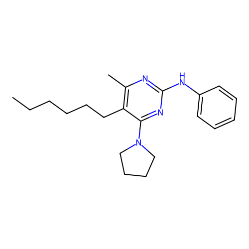 5-hexyl-4-methyl-N-phenyl-6-pyrrolidin-1-yl-pyrimidin-2-amine structure