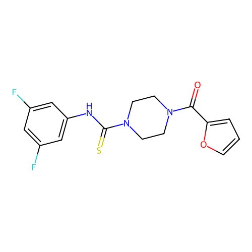 N-(3,5-difluorophenyl)-4-(furan-2-carbonyl)piperazine-1-carbothioamide structure
