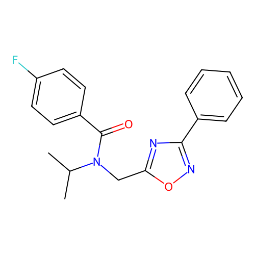 4-fluoro-N-[(3-phenyl-1,2,4-oxadiazol-5-yl)methyl]-N-propan-2-ylbenzamide structure