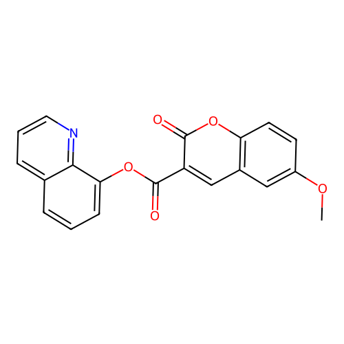 quinolin-8-yl 6-methoxy-2-oxo-2H-chromene-3-carboxylate structure