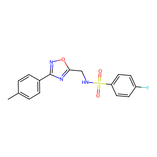 4-fluoro-N-[[3-(4-methylphenyl)-1,2,4-oxadiazol-5-yl]methyl]benzenesulfonamide structure