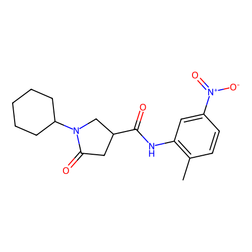 1-cyclohexyl-N-(2-methyl-5-nitrophenyl)-5-oxopyrrolidine-3-carboxamide structure