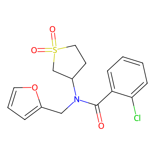 2-chloro-N-(1,1-dioxidotetrahydrothiophen-3-yl)-N-(furan-2-ylmethyl)benzamide structure