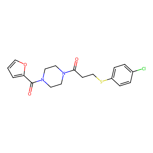3-(4-Chlorophenyl)sulfanyl-1-[4-(furan-2-carbonyl)piperazin-1-yl]propan-1-one structure