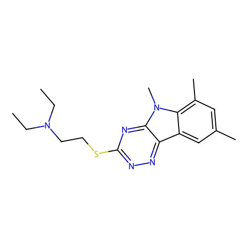 N,N-diethyl-2-[(5,6,8-trimethyl-[1,2,4]triazino[5,6-b]indol-3-yl)sulfanyl]ethanamine structure