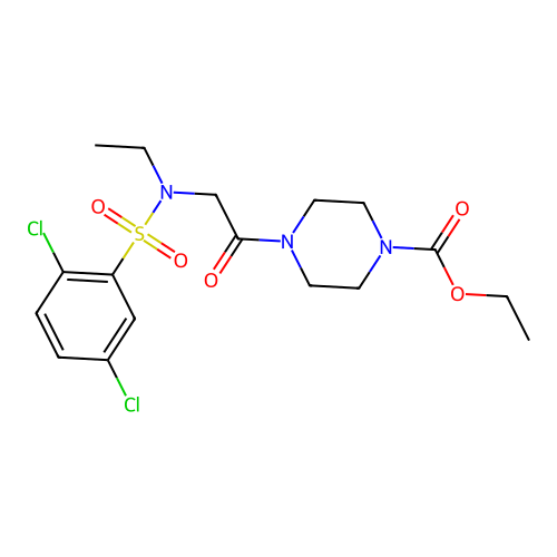 ethyl 4-{N-[(2,5-dichlorophenyl)sulfonyl]-N-ethylglycyl}piperazine-1-carboxylate structure