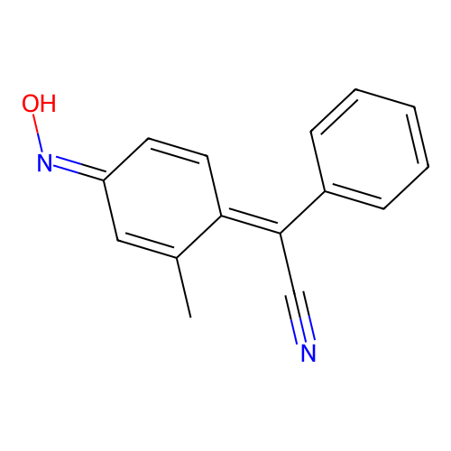 2-(4-Hydroxyimino-2-methylcyclohexa-2,5-dien-1-ylidene)-2-phenylacetonitrile structure
