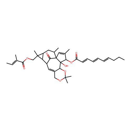 2,4,6-Decatrienoic acid, 6,6a,7,7a,8,9,12a,12b-octahydro-12a-hydroxy-2,2,7,9,11-pentamethyl-7-(((2-methyl-1-oxo-2-butenyl)oxy)methyl)-13-oxo-12H-6,9a-methano-4H-cyclopenta(9,10)cyclopropa(5,6)cyclodeca(1,2-d)-1,3-dioxin-12-yl ester, (6R-(6alpha,6aalpha,7alpha,7aalpha,9alpha,9aalpha,12beta,12abeta,12balpha))- structure