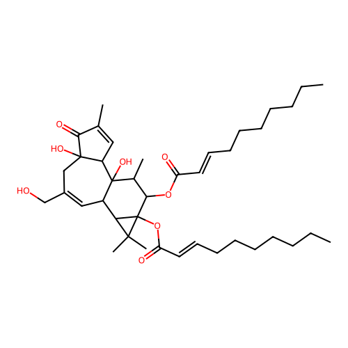 4a,7b-Dihydroxy-3-(hydroxymethyl)-1,1,6,8-tetramethyl-5-oxo-1,1a,1b,4,4a,5,7a,7b,8,9-decahydro-9aH-cyclopropa(3,4)benzo(1,2-e)azulene-9,9a-diyl (2E,2'E)bis-dec-2-enoate structure