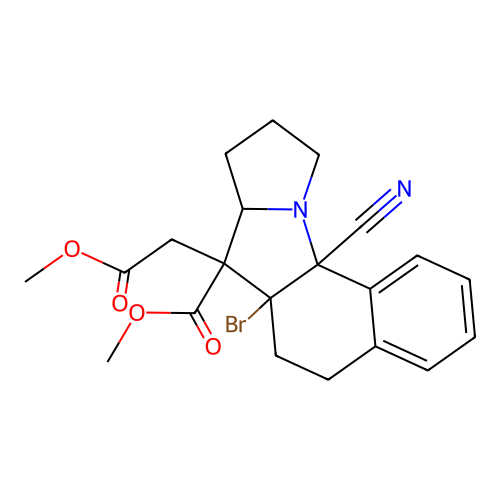 Methyl 6a-bromo-11a-cyano-5,6a,7,7a,8,9,10,11a-octahydro-7-(methoxycarbonyl)-6H-benzo(g)pyrrolo(1,2-a)indole-7-acetate structure