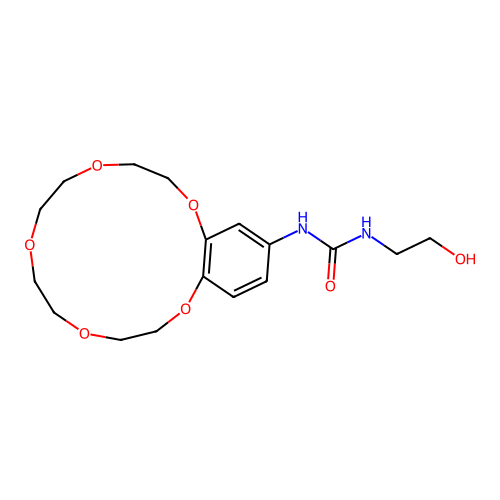 1-(2-hydroxyethyl)-3-(2,5,8,11,14-pentaoxabicyclo[13.4.0]nonadeca-1(15),16,18-trien-17-yl)urea structure