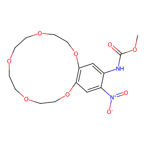methyl N-(17-nitro-2,5,8,11,14-pentaoxabicyclo[13.4.0]nonadeca-1(15),16,18-trien-18-yl)carbamate structure