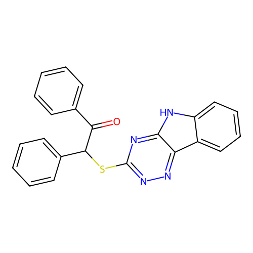 1,2-diphenyl-2-(5H-[1,2,4]triazino[5,6-b]indol-3-ylsulfanyl)ethanone structure