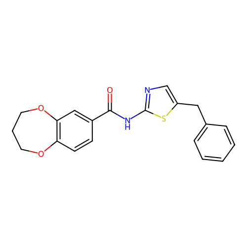 N-(5-benzyl-1,3-thiazol-2-yl)-3,4-dihydro-2H-1,5-benzodioxepine-7-carboxamide structure