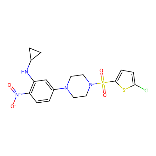 5-[4-(5-chlorothiophen-2-yl)sulfonylpiperazin-1-yl]-N-cyclopropyl-2-nitroaniline structure